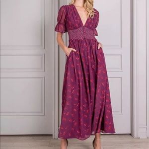 Senlis Valentine Plum Floral puff sleeve corset waist dress S